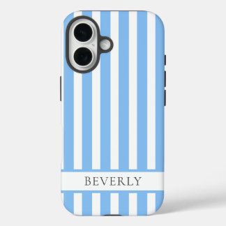 Coque Pour iPhone 16 Beautiful Light Blue Striped Personalized