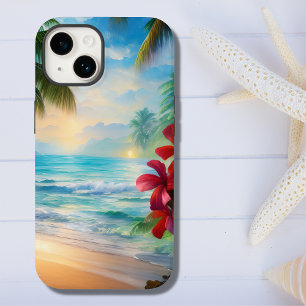 Coque Case-Mate iPhone Beautiful Tropical Beach, Palm Trees and Flowers