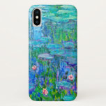 Coque Case-Mate iPhone Beaux-arts bleus frais de Monet d'étang de<br><div class="desc">Des nénuphars ont été peints par l'artiste français d'impressionisme,  Claude Monet,  C. 1914. C'est l'une de beaucoup de versions de son étang de nénuphar de jardin dans Giverny,  France. Cette conception montre les fleurs de nénuphar sur les protections de fleur parmi les réflexions de l'herbe s'élevant dans l'étang.</div>