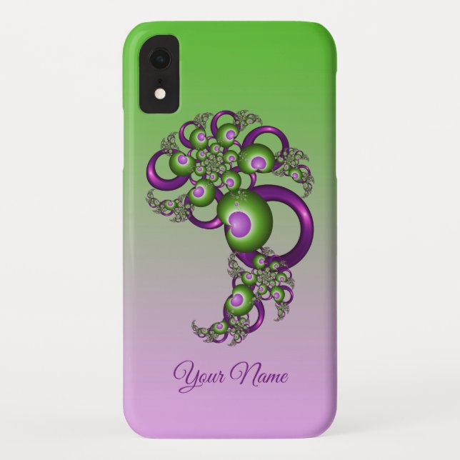 Coques Case-Mate iPhone Beaux cœurs roses verts abstraits Nom fractal (Dos)