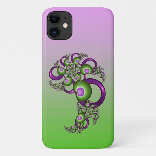 Coques Case-Mate iPhone Beaux cœurs roses verts modernes abstraits fractal (Dos)