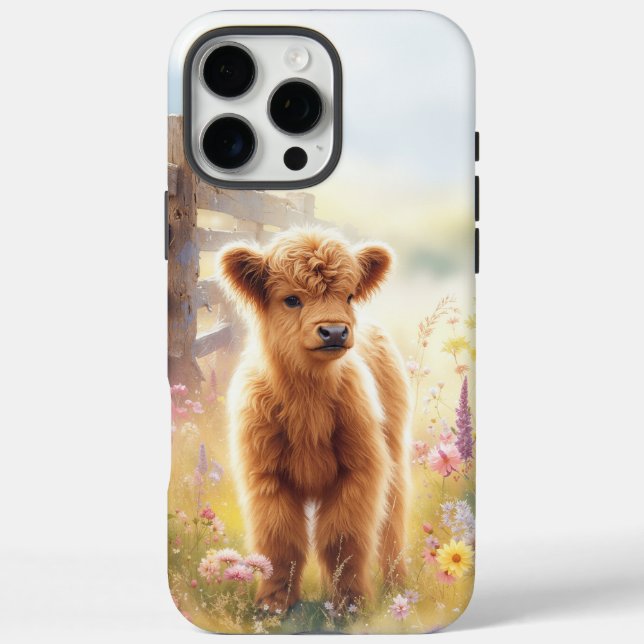 Coques Case-Mate iPhone Bébé adorable vache Highland dans un champ de fleu (Verso)