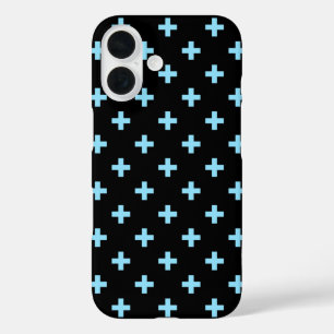 Coque Pour iPhone 16 Bébé bleu polka croise sur noir