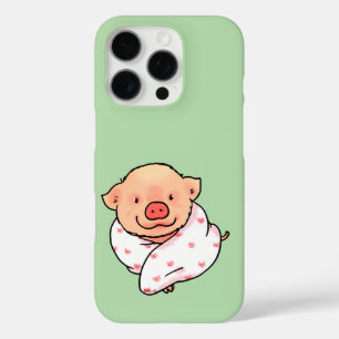 Coque iPhone 16 Pro Bébé Cochon Mignon Enveloppé dans une Couverture