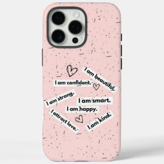 Coque iPhone 16 Pro Max Bébé mignon rose auto-amour citations inspirantes