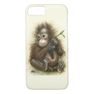 Coque iPhone 7 Bébé Orangoutan avec Feuilles