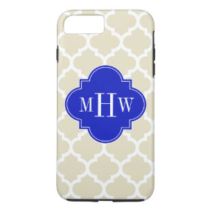 Coque Case-Mate iPhone Beige Avec Marocain #5 Bleu Royal 3 Monogramme Ini