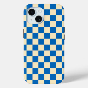 Coque Case-Mate iPhone Beige + Bleu Chèque À damiers Motif en damier