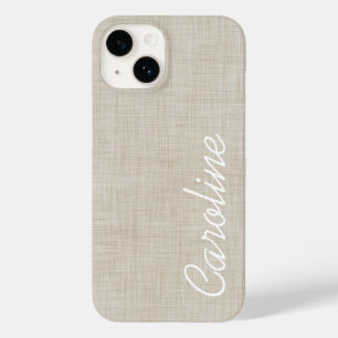 Coques Pour iPhone Beige Faux Linge Texture Personnalisé Monogramme