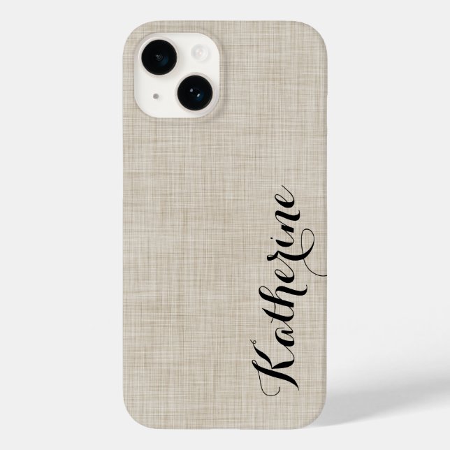 Coques Case-Mate iPhone Beige Faux Linge Texture Personnalisé Monogramme (Verso)