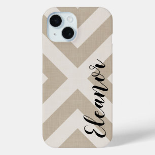 Coque Pour iPhone 15 Beige rustique X Chevron Monogramme