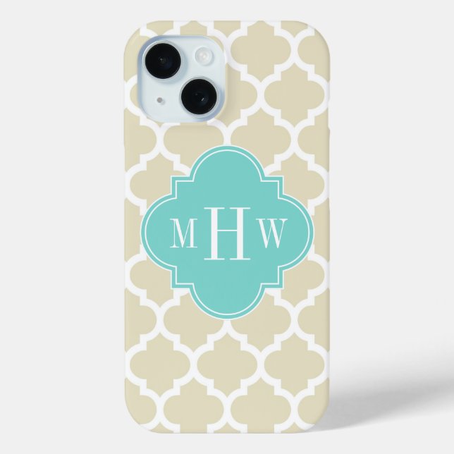 Coques Case-Mate iPhone Beige, Wt Marocain #5 Turquoise 3 Monogramme Initi (Verso)