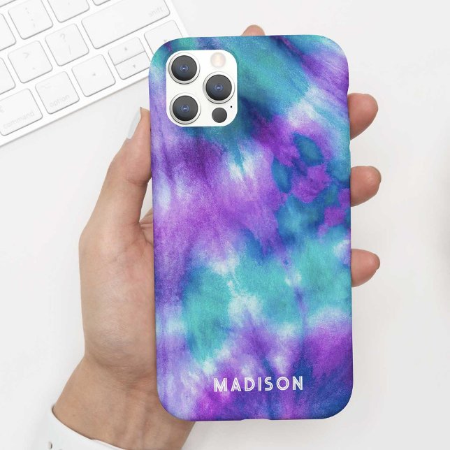 Coques Case-Mate iPhone Belle Aqua Purple Tie Dye Aquarelle + Nom (Créateur téléchargé)