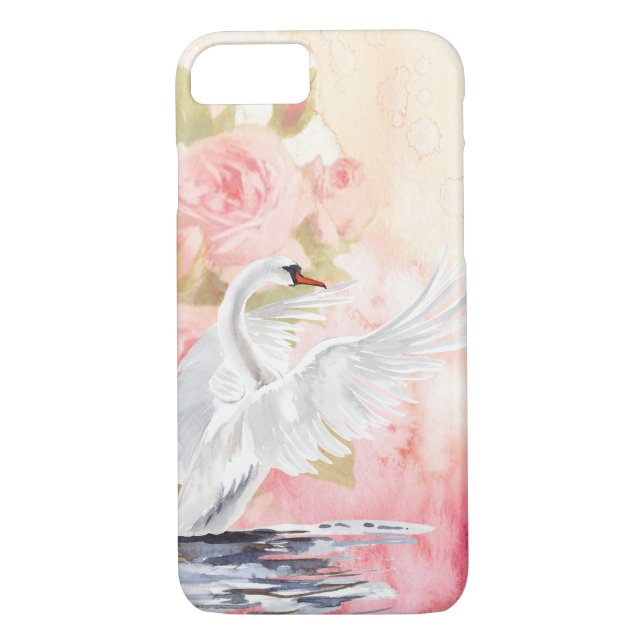 Coques Case-Mate iPhone Belle aquarelle cygne blanc et Rose (Dos)