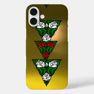 COQUES iPhone 16 PLUS BELLE ART NOUVEAU BLANC ROSES ROUGES TRIANGLE