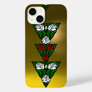 COQUE POUR iPhone 14 BELLE ART NOUVEAU BLANC ROSES ROUGES TRIANGLE