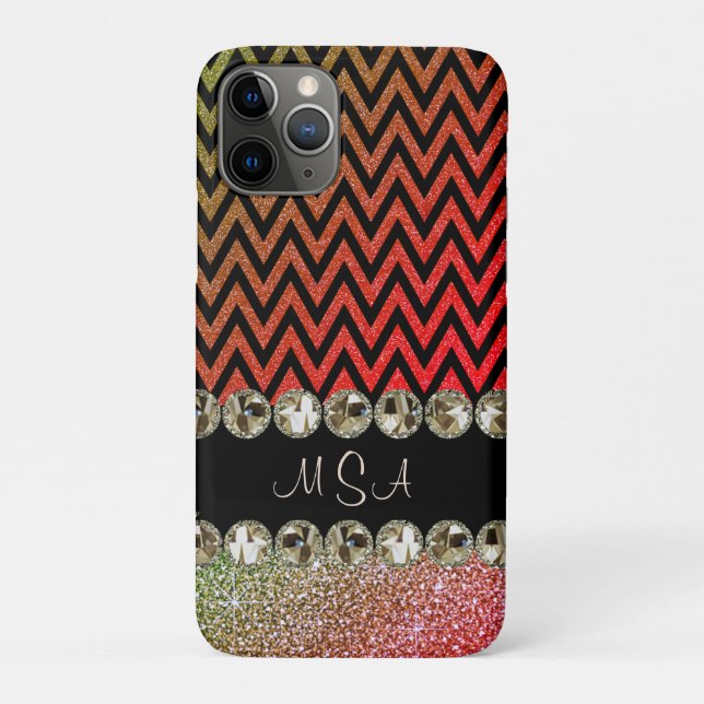 Coques Case-Mate iPhone Belle Champagne Bling Red Chevron Monogramme (Dos)