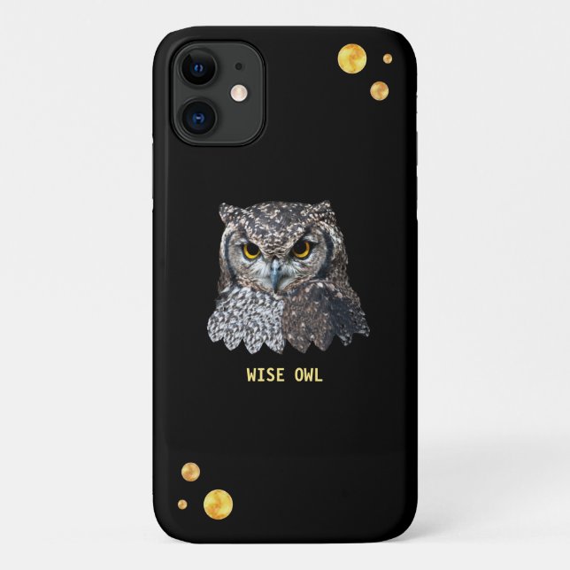 Coques Case-Mate iPhone Belle chouette et confettis dorés sur fond noir (Dos)