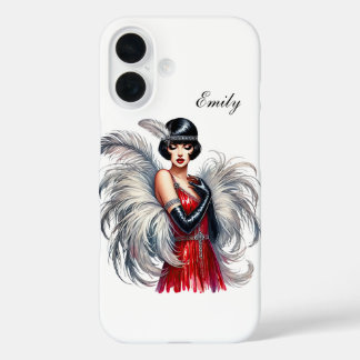 Coque Pour iPhone 16 Belle dame Art Déco ajoutez votre nom 