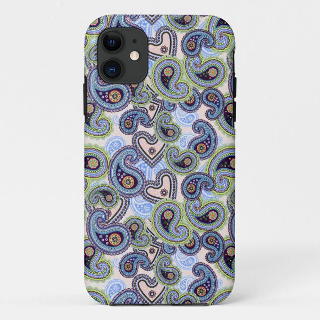 Coques Case-Mate iPhone Belle dentelle florale bleue de Paisley (Dos)