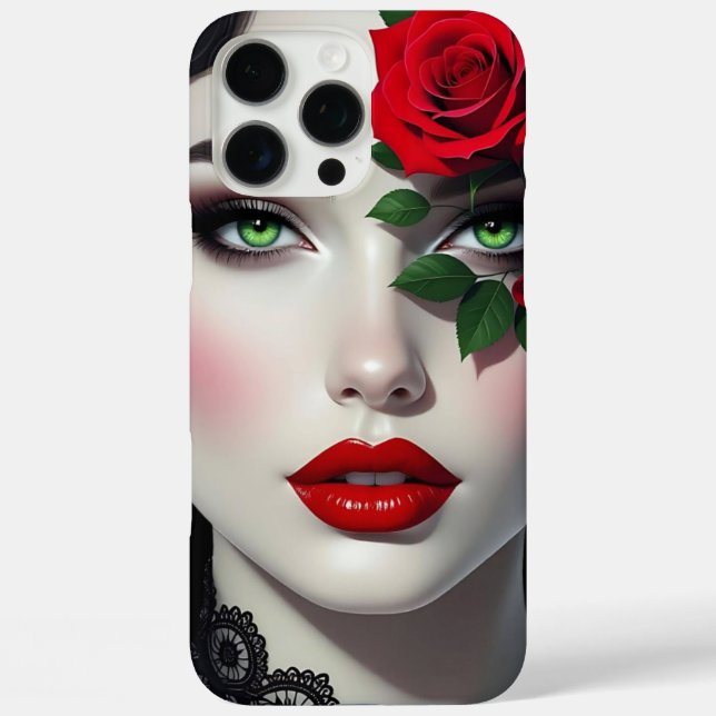 Coques Case-Mate iPhone Belle Femme avec Rose Rouge (Verso)