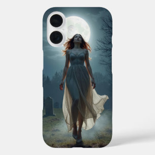 Coque Pour iPhone 16 Belle femme marchant dans un cimetière éclairé par
