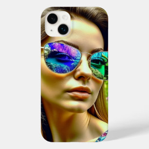Coque Case-Mate iPhone Belle fille avec lunettes de soleil Fleurs de réfl