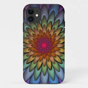 Coque iPhone 11 Belle Fleur Arc-en-Ciel Brillante