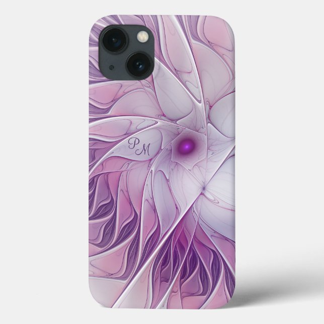 Coques Case-Mate iPhone Belle Fleur rose Abstraite Initiales fractales (Verso)