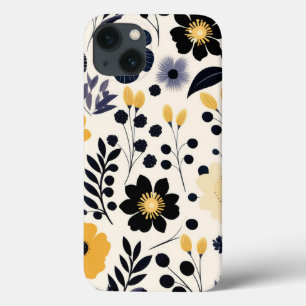 Case-Mate iPhone Case Belle Fleurs noires et jaunes Motif d'art