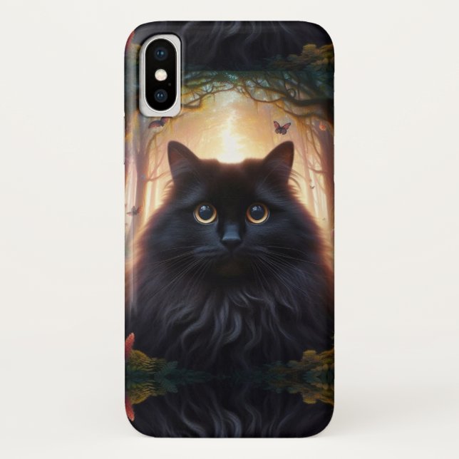 Coques Case-Mate iPhone Belle Fluffy Chat Noir avec yeux or (Dos)