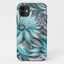 Belle impression Florale Turquoise Bleue