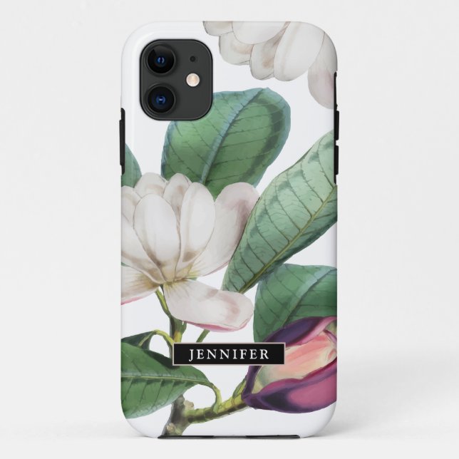 Coques Case-Mate iPhone Belle Magnolia Blossoms Botanique avec nom (Dos)