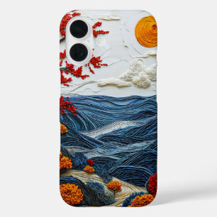 Coque Pour iPhone 16 Belle œuvre d'art en papier de paysage marin