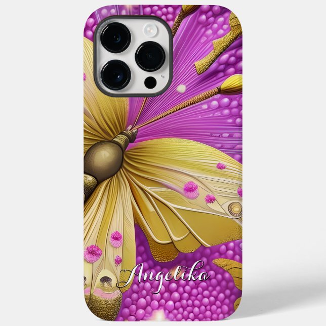 Coques Case-Mate iPhone Belle papillon aquarelle dorée personnalisée (Verso)