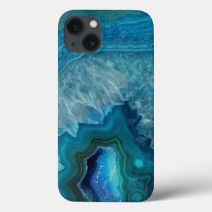 iPhone 13 Coque Belle Pierre d'Agate Bleu Turquoise
