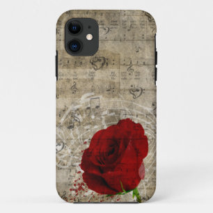 Coque Case-Mate iPhone Belle rose rouge notes piano tourbillonné