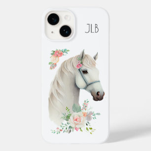 Coque Case-Mate iPhone Belle tête de cheval blanc Boho Floral Monogramme