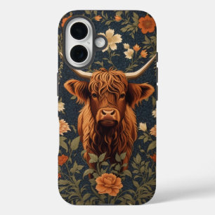 Coque Pour iPhone 16 Belle vache Highland Vintage Floral