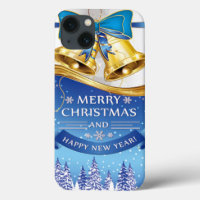 Belles cloches de Noël dorées avec Bow Bleu