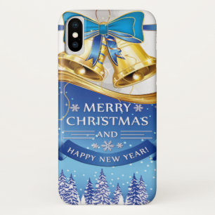 Case-Mate iPhone Case Belles cloches de Noël dorées avec Bow Bleu