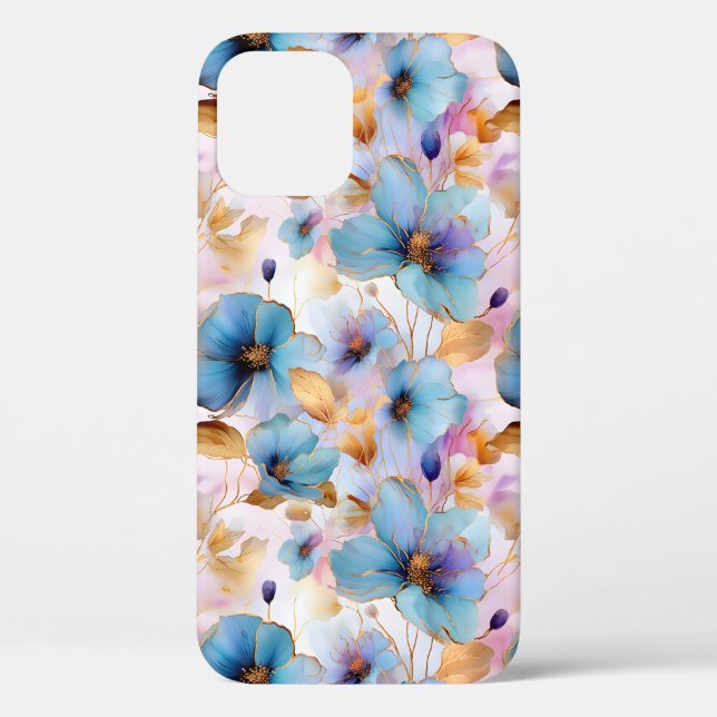 Coques Case-Mate iPhone Belles fleurs bleues Alcool Encre Pastel (Verso)