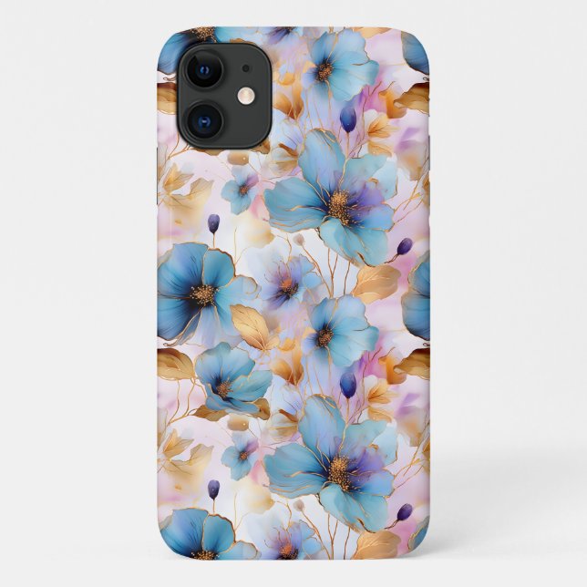 Coques Case-Mate iPhone Belles fleurs bleues Alcool Encre Pastel (Dos)