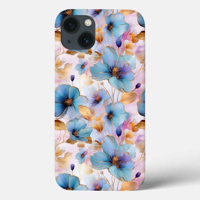 Coques Case-Mate iPhone Belles fleurs bleues Alcool Encre Pastel (Verso)