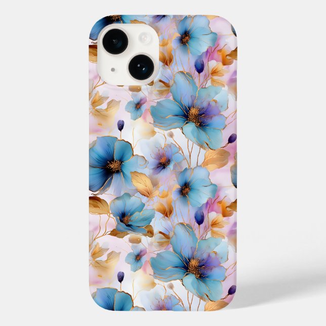 Coques Case-Mate iPhone Belles fleurs bleues Alcool Encre Pastel (Verso)