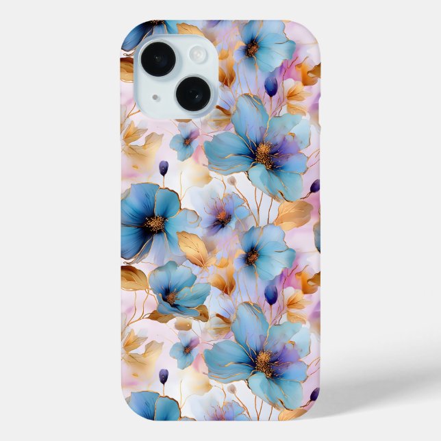 Coques Case-Mate iPhone Belles fleurs bleues Encre d'alcool dans les paste (Verso)