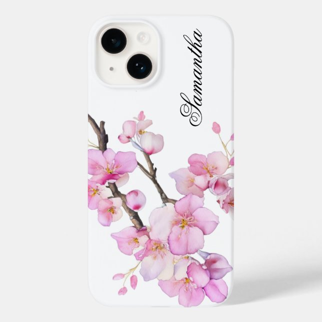Coques Case-Mate iPhone Belles fleurs de cerisier rose à l'aquarelle en éc (Verso)