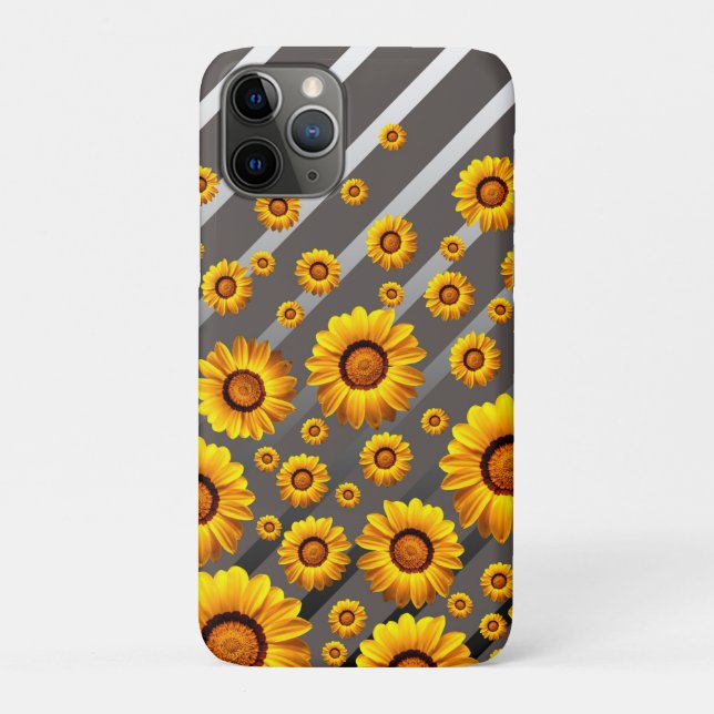 Coques Case-Mate iPhone Belles fleurs jaunes sur gris, rayures argentées (Dos)