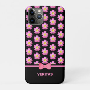 Case-Mate iPhone Case Belles fleurs roses sur fond noir avec nom en text