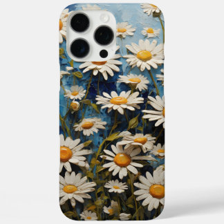 Coque iPhone 16 Pro Max Belles marguerites sur un fond bleu